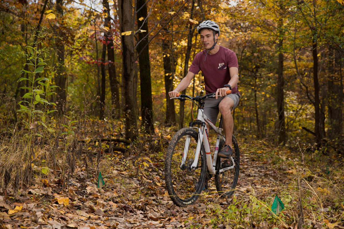 man riding a mountain bike