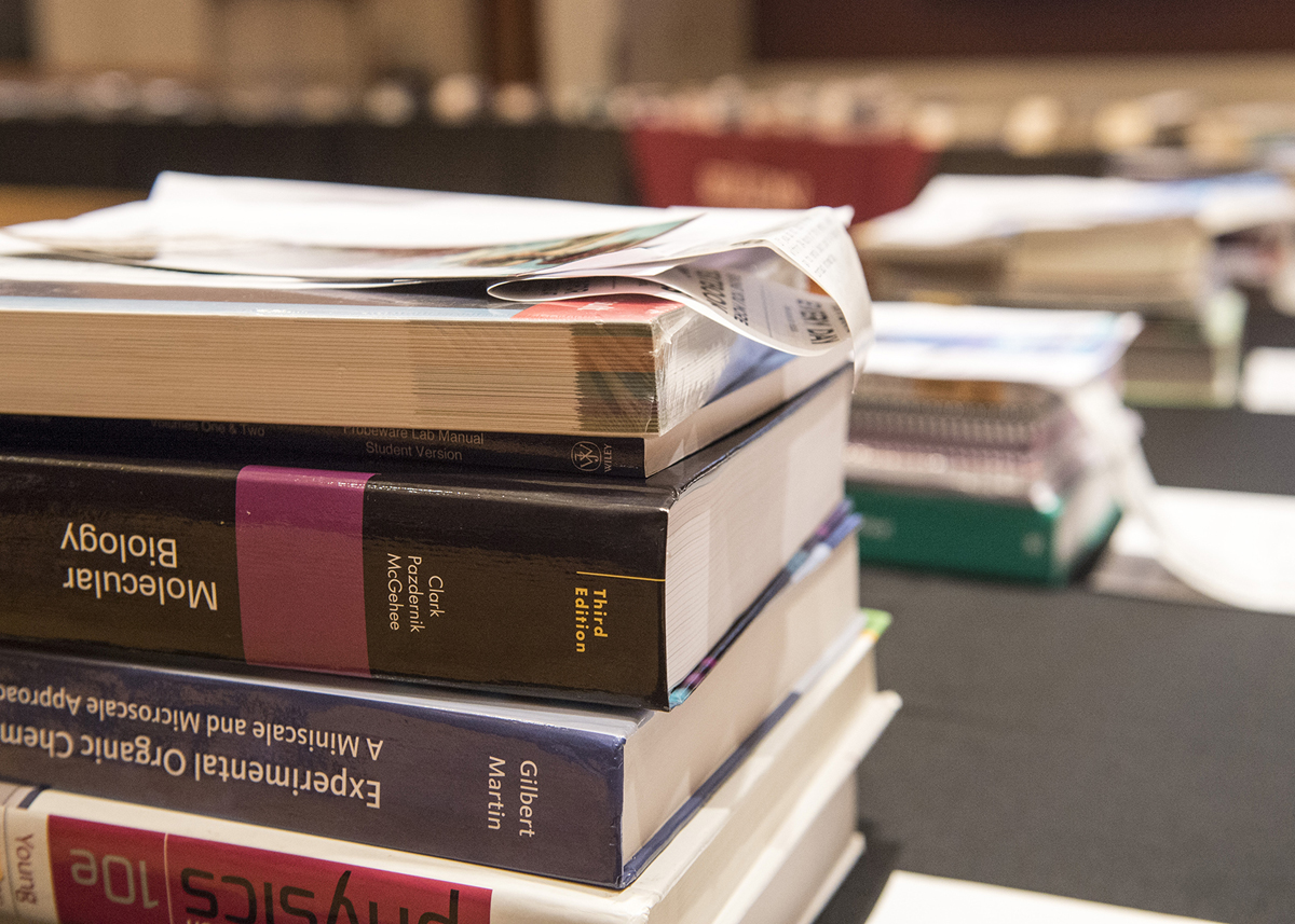 stack of textbooks