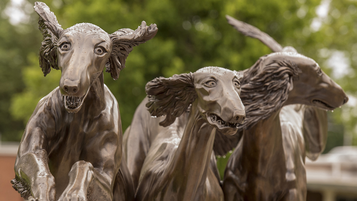 statue of 3 salukis running