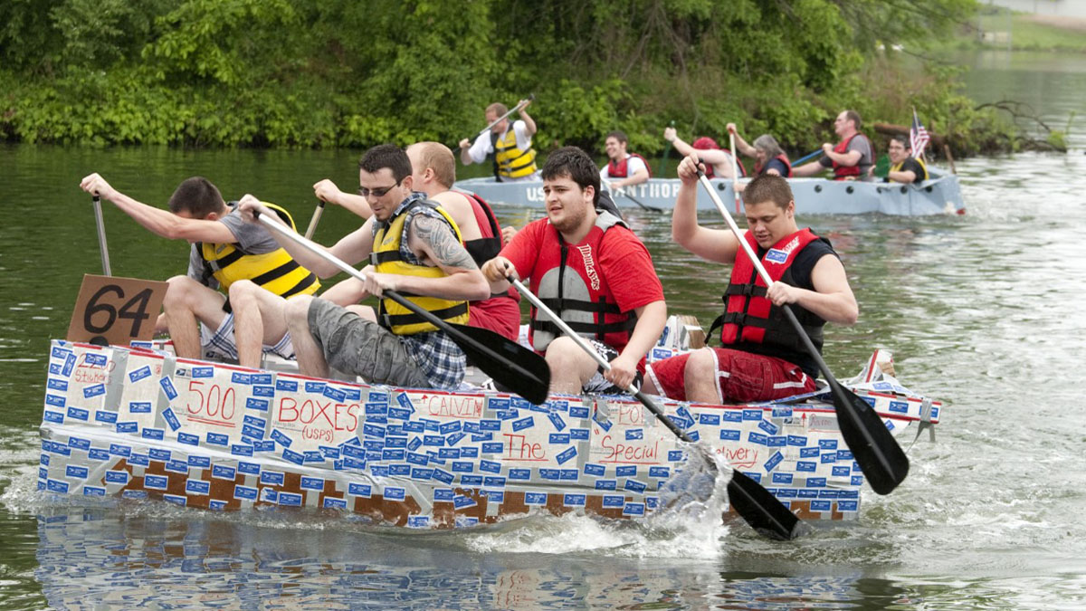 people participating in the Cardboard Boat Regatta
