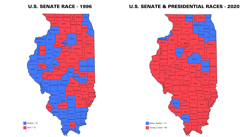 political maps of Illinois showing red and blue counties