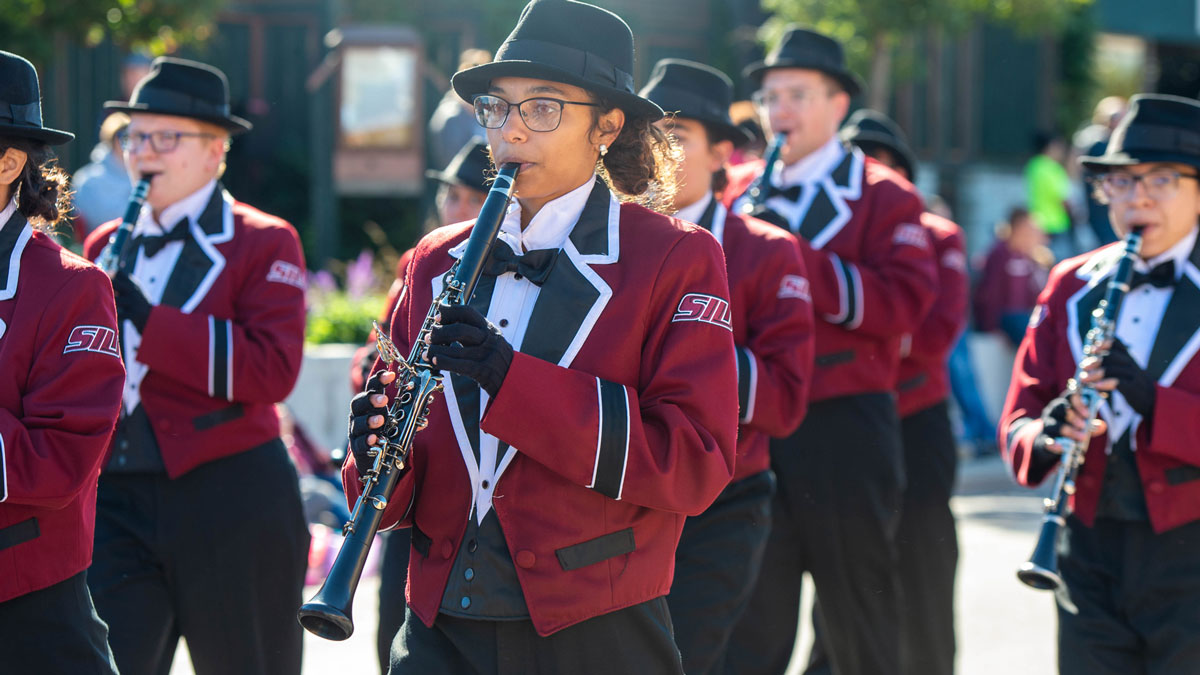 Members of the Marching Salukis