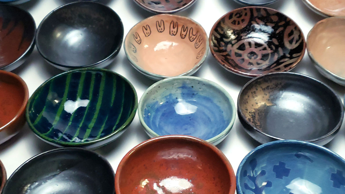 multicolored ceramic bowls