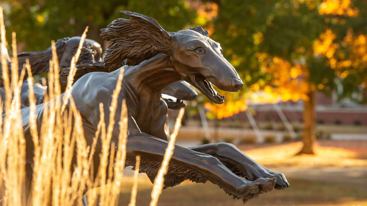 Statue of a running Saluki