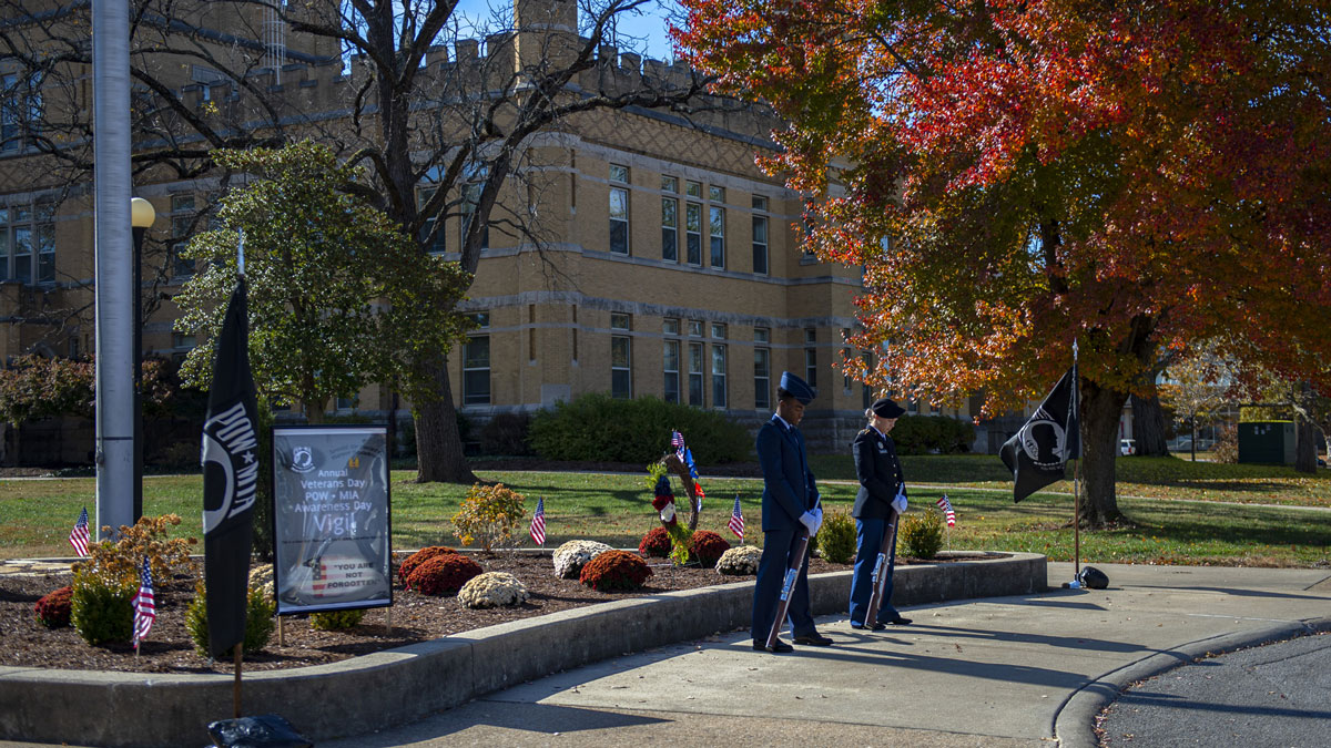 Two cadets standing vigil on Veterans Day