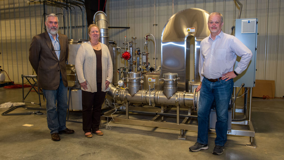 Matt McCarroll, director of SIU’s Fermentation Science Institute; Lynn Andersen Lindberg, executive director of the SIU Research Park, and Gary Kinsel, a professor and research and innovation strategist in the School of Chemical and Biomolecular Sciences, are at the McLafferty Annex
