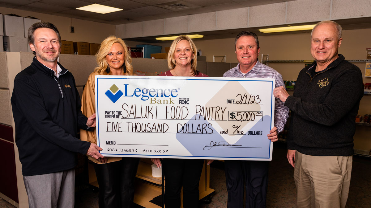 Legence Bank presents a donation for the Saluki Food Pantry