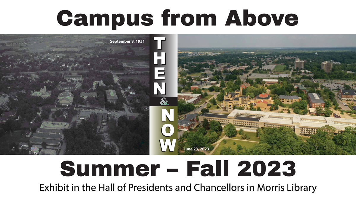 Aerial view of campus, past and present