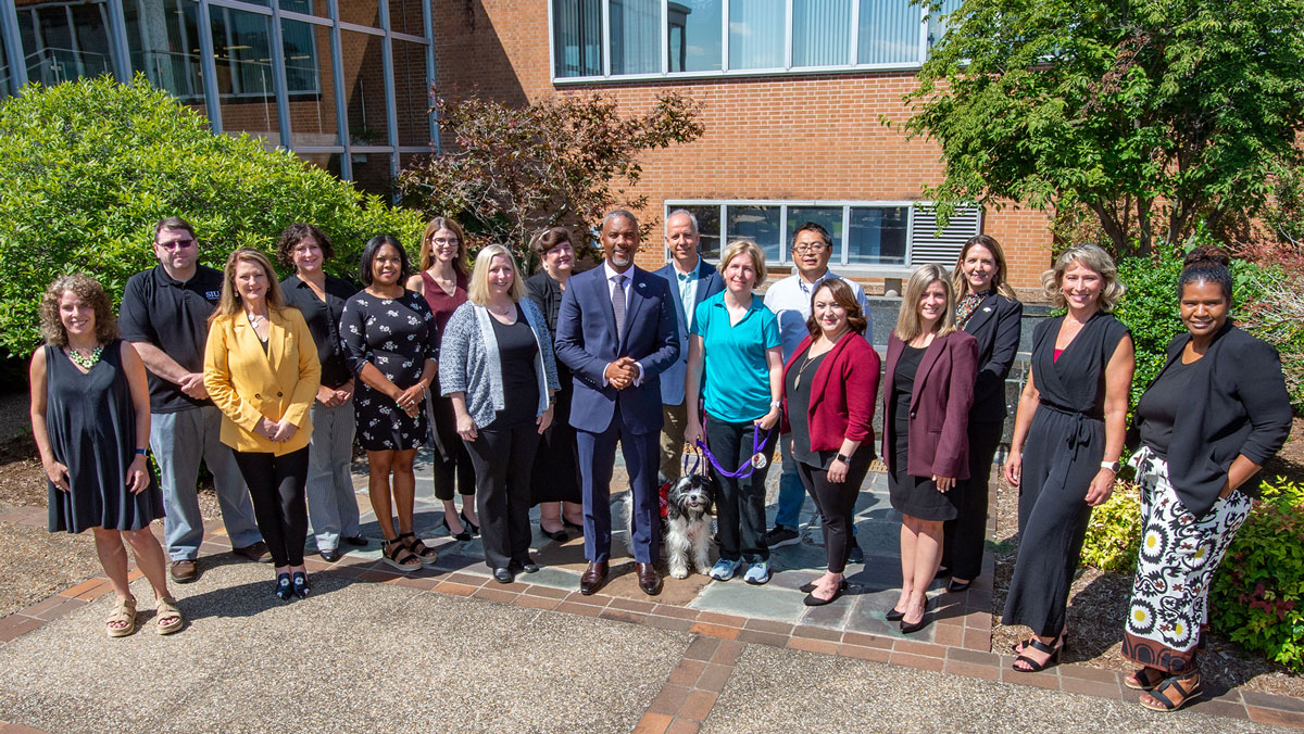 Chancellor Austin Lane with several faculty and staff from throughout campus who are participating in the Leading, Empowering, Advocating and Developing cohort.