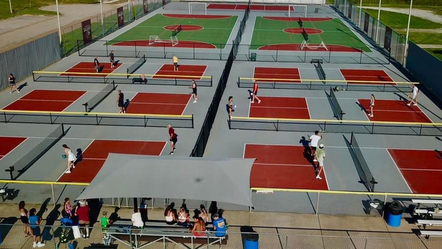 aerial photo of people playing pickleball