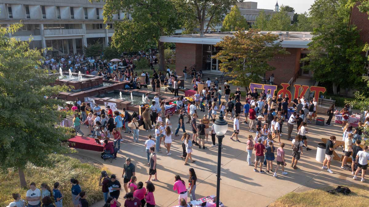 Aerial view of Faner Plaza at SIU Carbondale