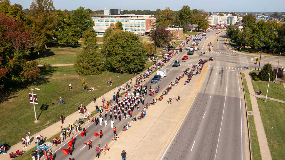 Aerial view of the 2024 SIU Homecoming parade