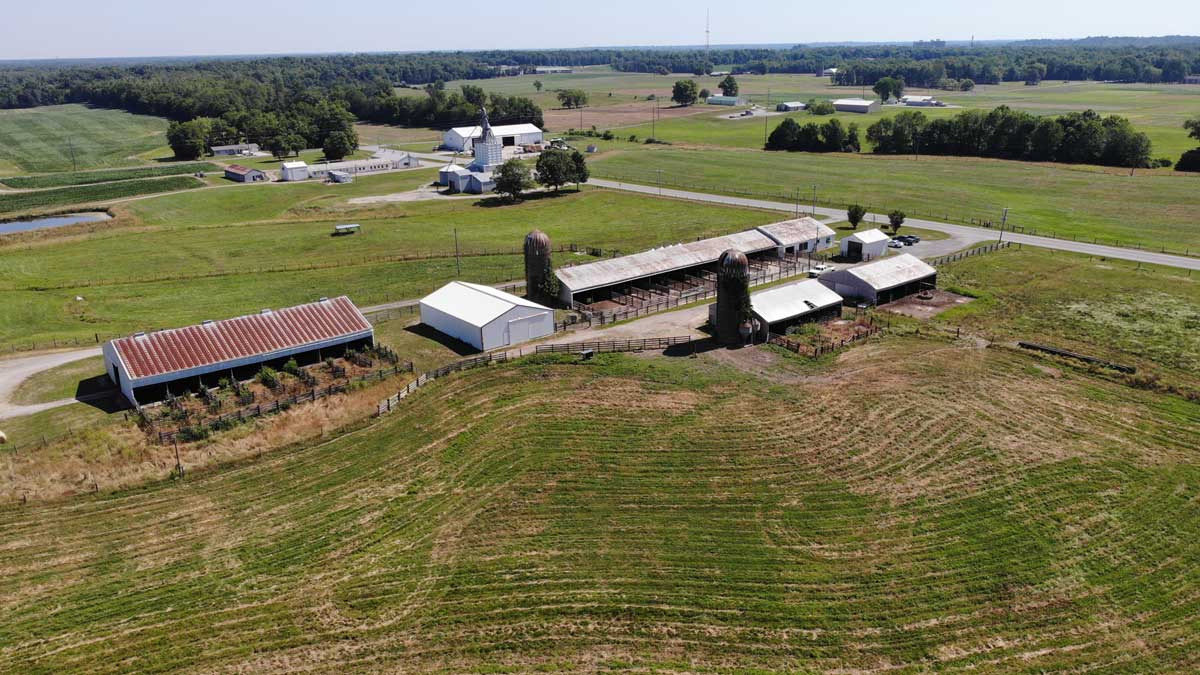 Aerial view of University Farms at SIU Carbondale.