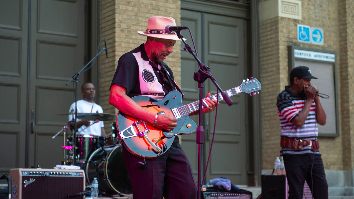 A band plays at a Sunset Concert.