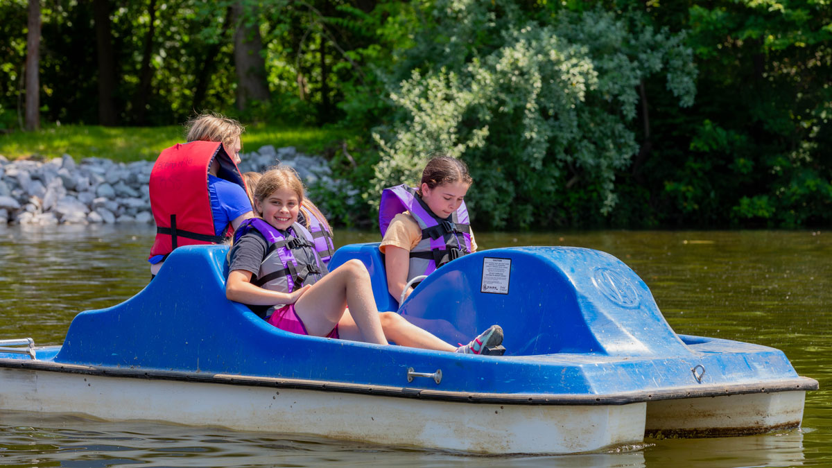Children in a pedal boat.