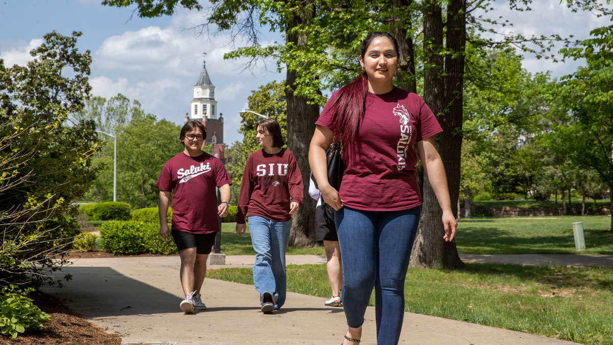 Students walking on campus.