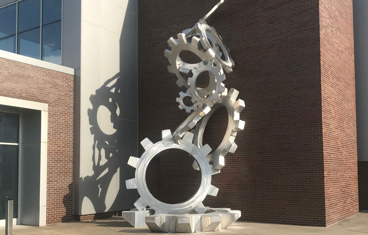 A sculpture at the Poshard Transportation Education Center. 