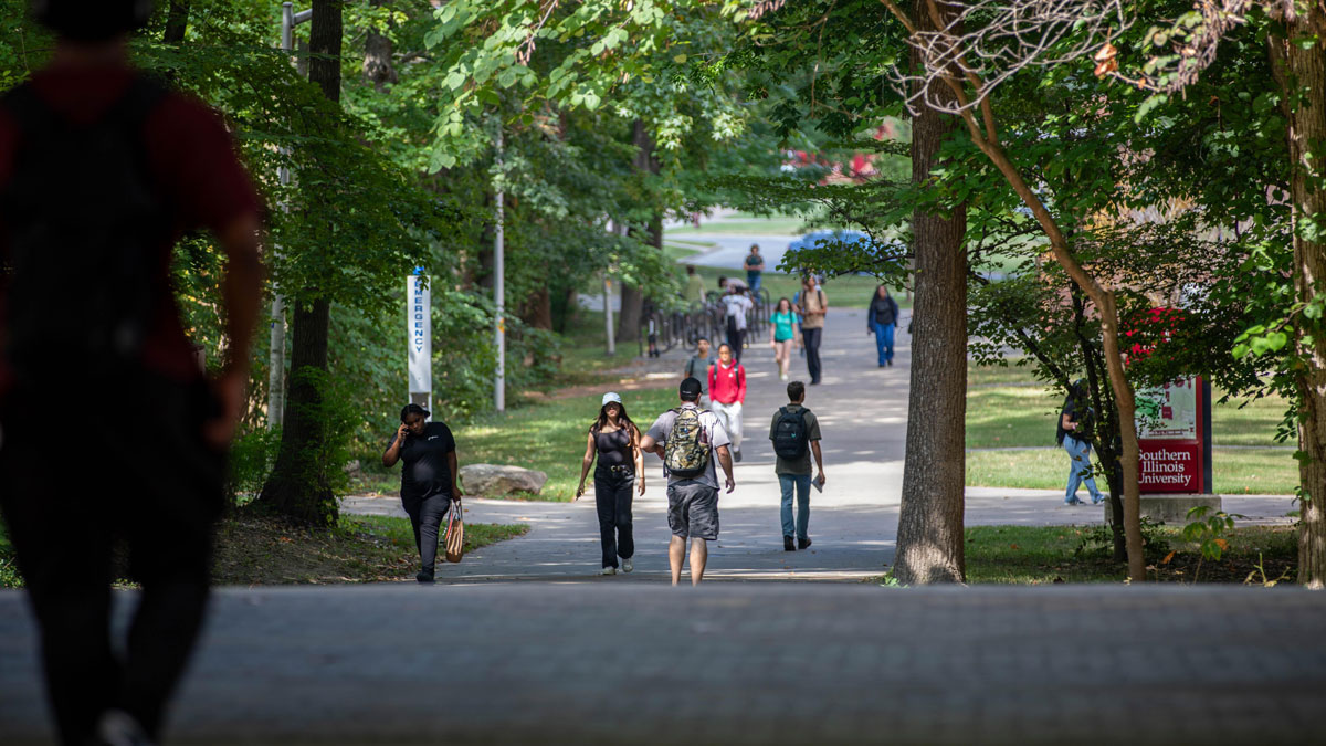 Students walking on campus.