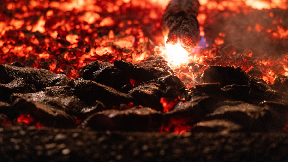 Closeup of hot coals.