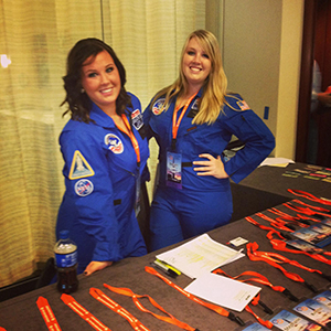 Two female students dressed as astronauts.
