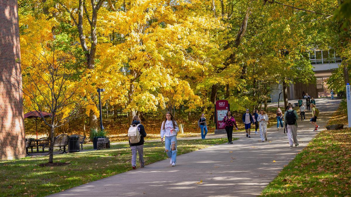 Students walking on campus.