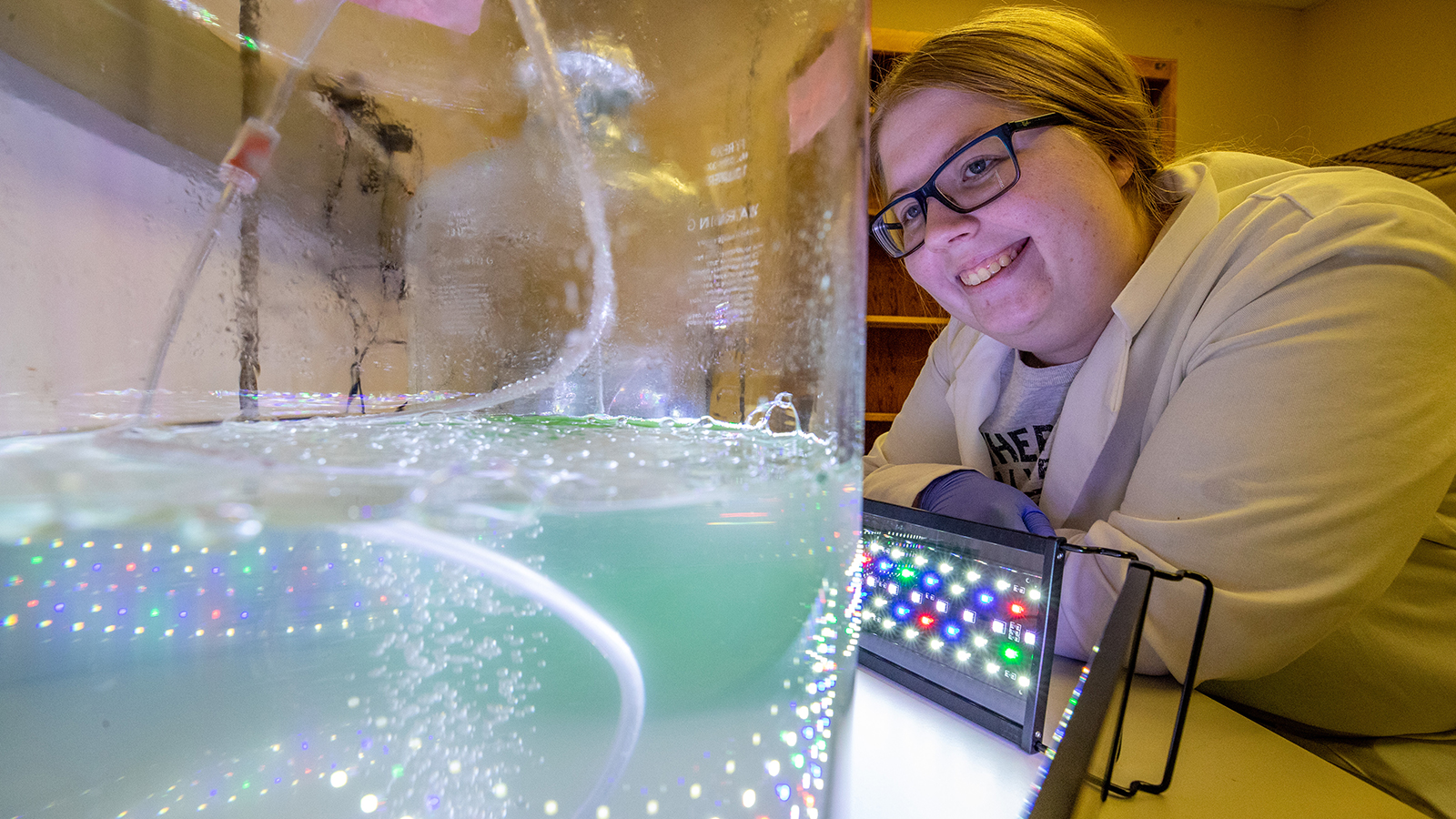 A student works in a lab.