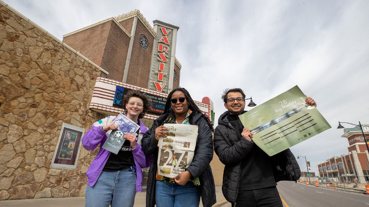 Three students celebrating the Big Muddy Film Festival