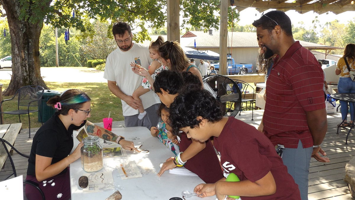 Children and parents enjoy hands-on activities.