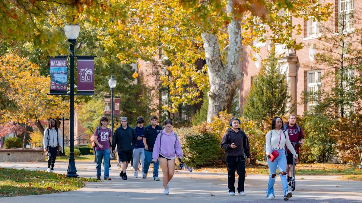 Students walking on campus.
