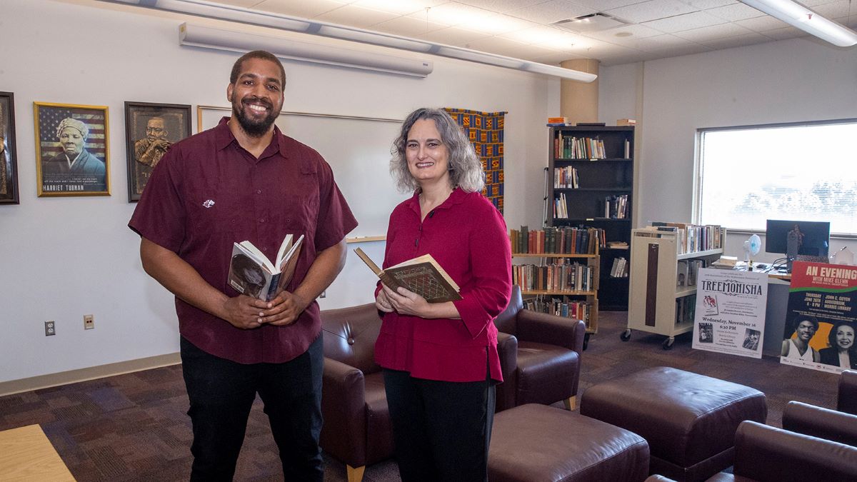 Blake Howard and Anne Marie Hamilton Brehm in the Southern Illinois African American Heritage Center