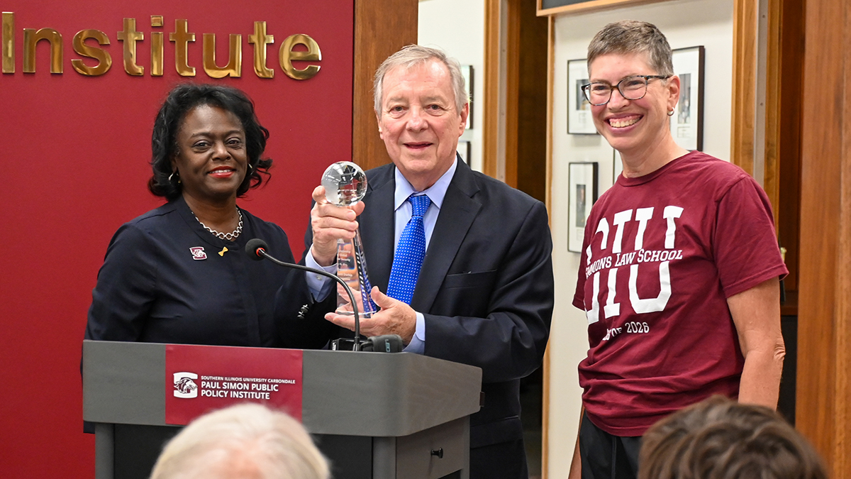 L-R Linda Baker, Senator Dick Durbin, and Sheila Simon.
