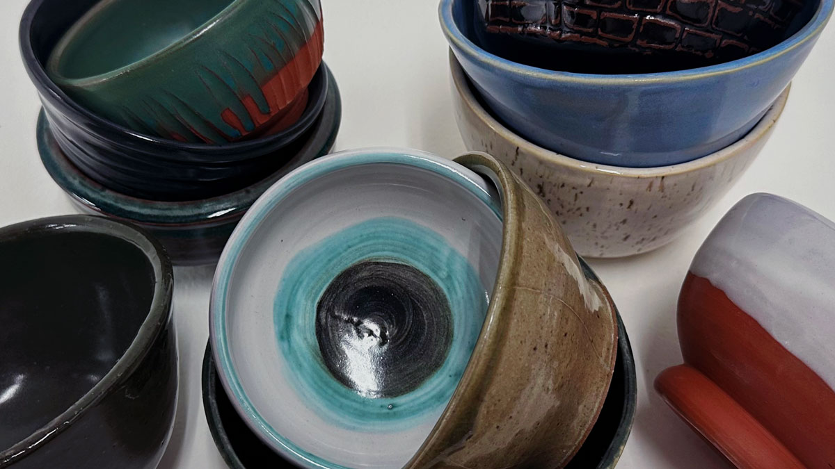 Ceramic bowls of various colors.
